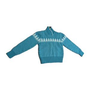 VTG Sierra Designs Light Blue Ski Pine Tree Knit Sweater Turtle Neck Holiday S/M